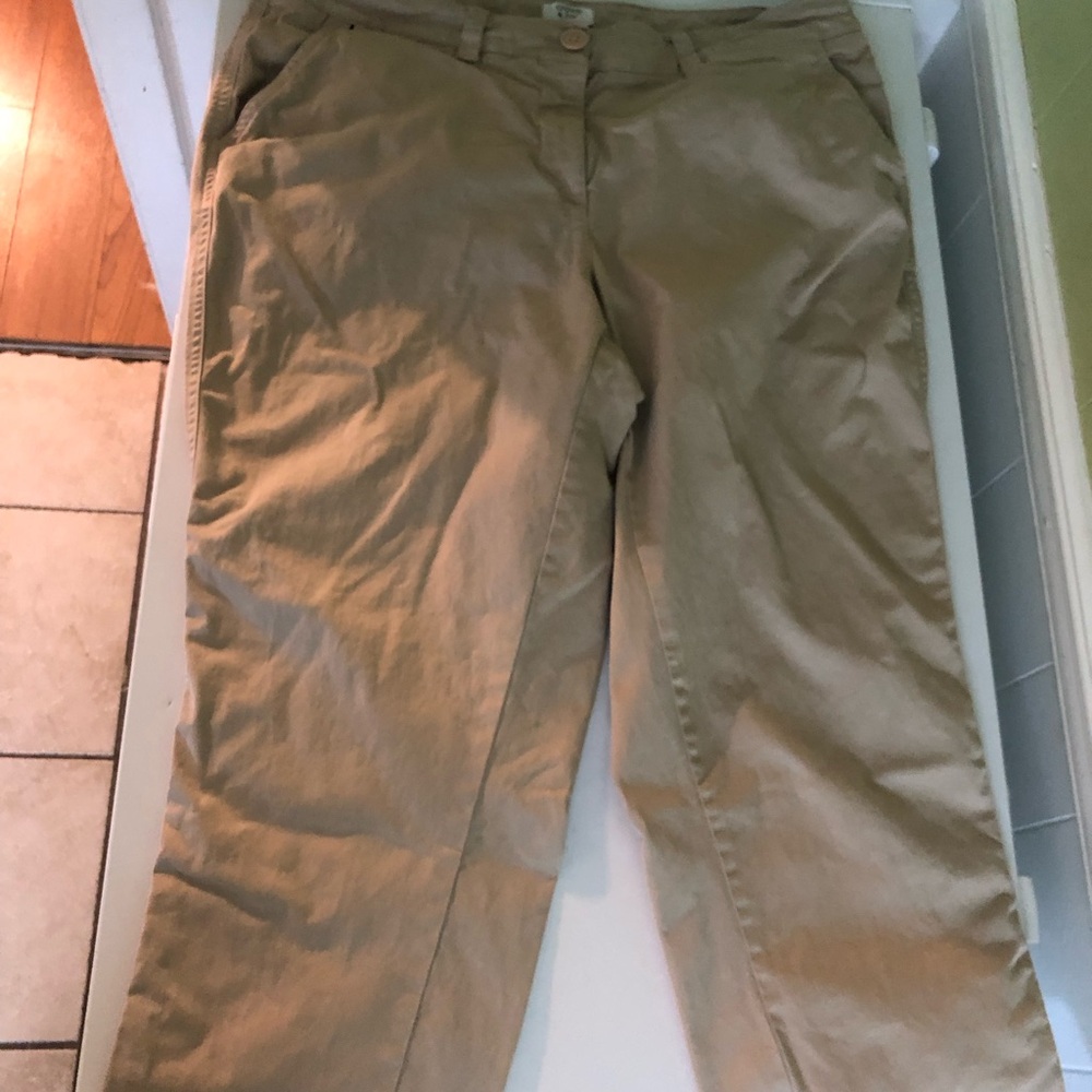 Crown & Ivy Tan Khaki Straight Leg Ankle Crop Chino Pants Size 14W